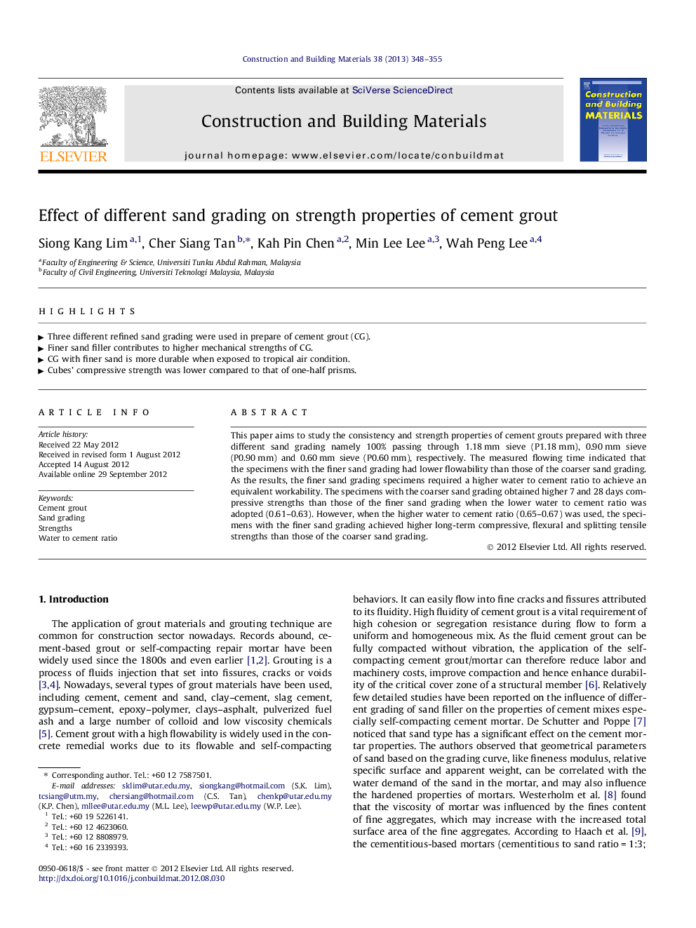 Effect of different sand grading on strength properties of cement grout