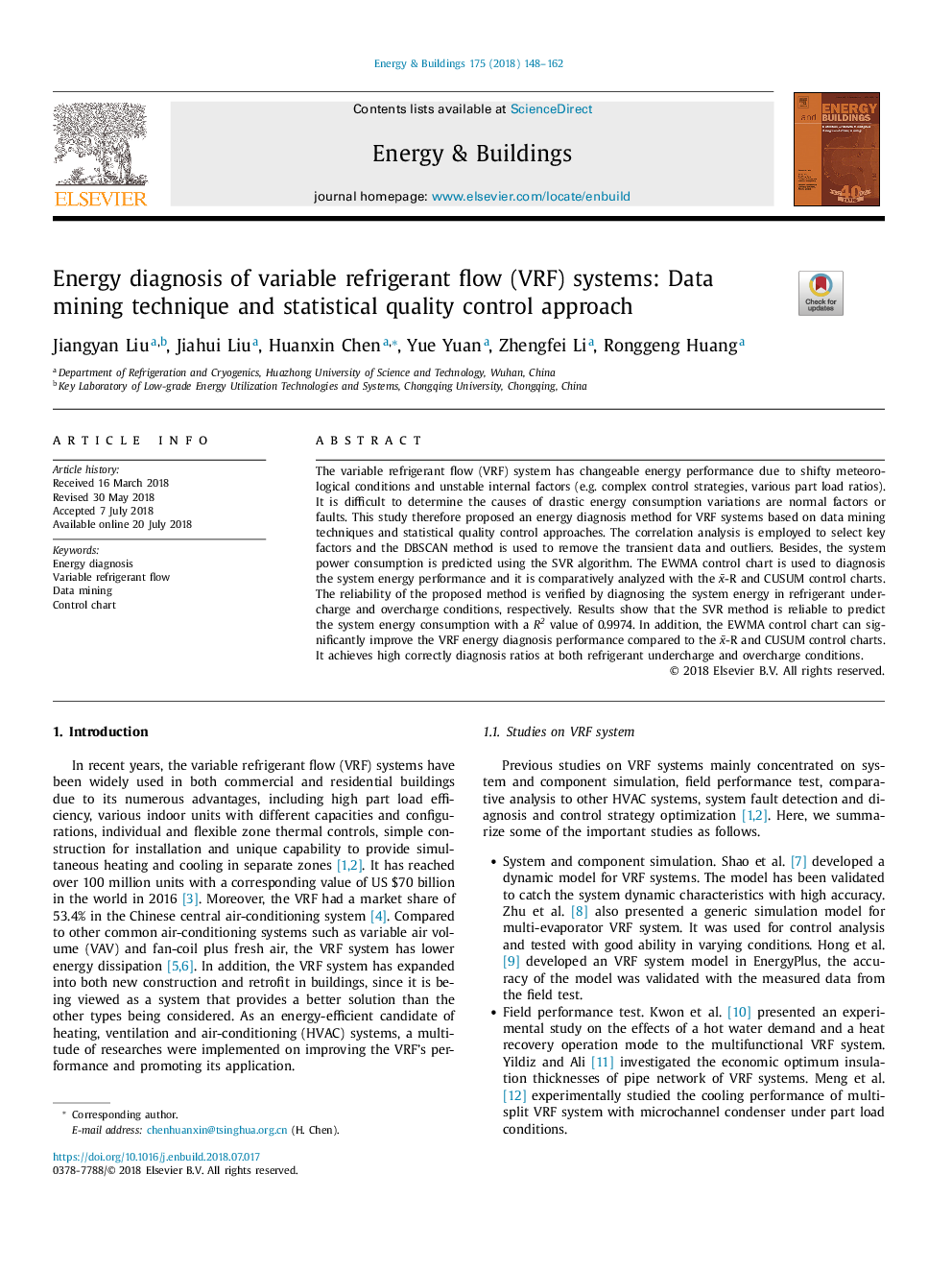 Energy diagnosis of variable refrigerant flow (VRF) systems: Data mining technique and statistical quality control approach