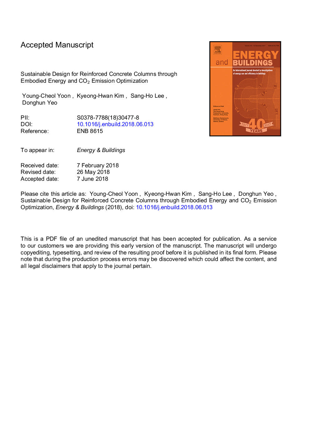 Sustainable design for reinforced concrete columns through embodied energy and CO2 emission optimization