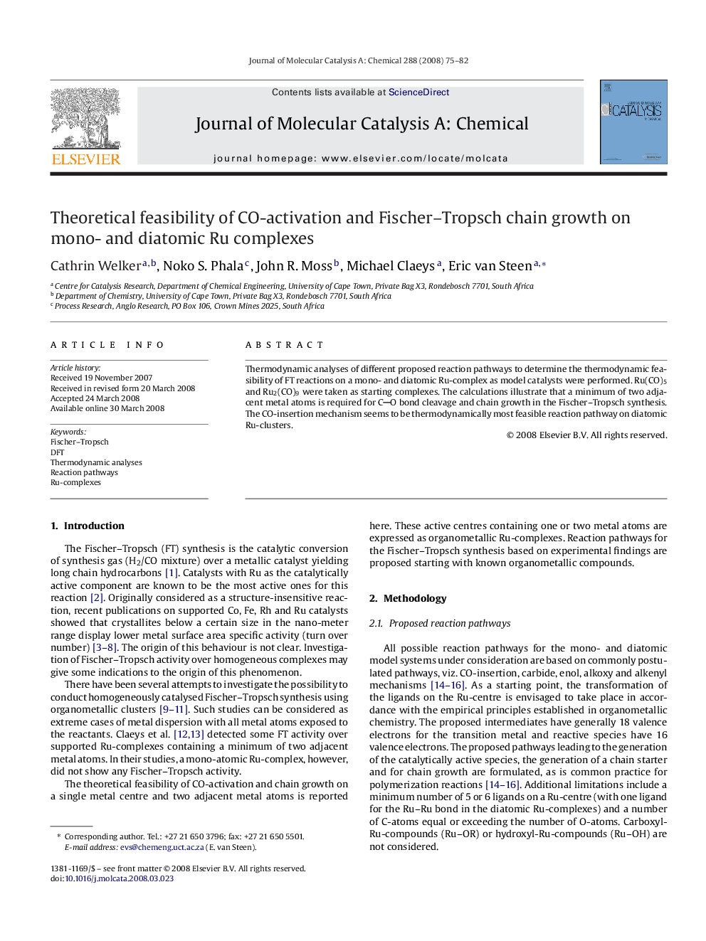 Theoretical feasibility of CO-activation and Fischer–Tropsch chain growth on mono- and diatomic Ru complexes