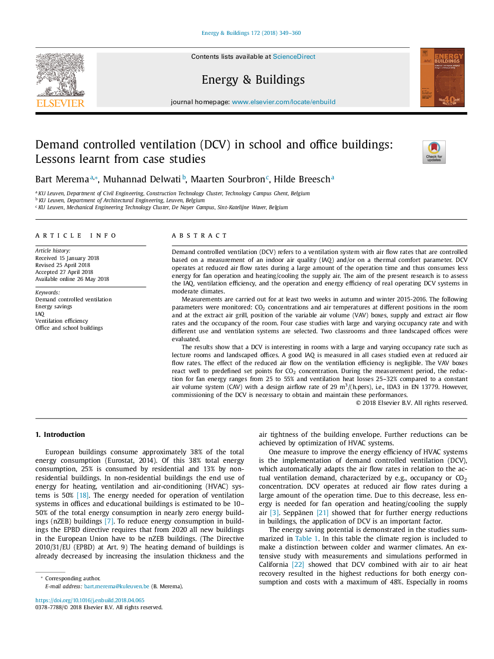 عکس صفحه اول مقاله: Demand controlled ventilation (DCV) in school and office buildings: Lessons learnt from case studies Demand controlled ventilation (DCV) in school and office buildings: Lessons learnt from case studies