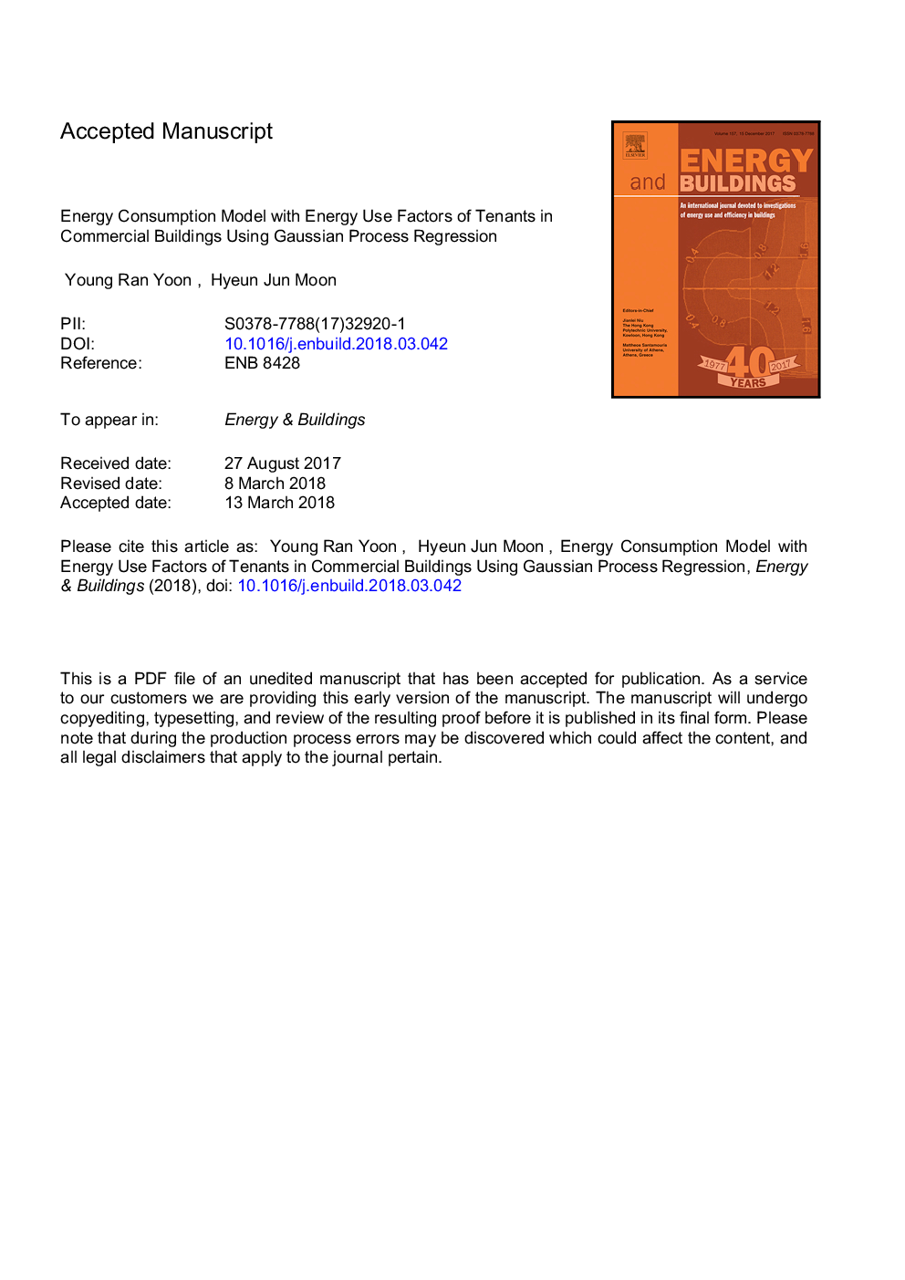 Energy consumption model with energy use factors of tenants in commercial buildings using Gaussian process regression