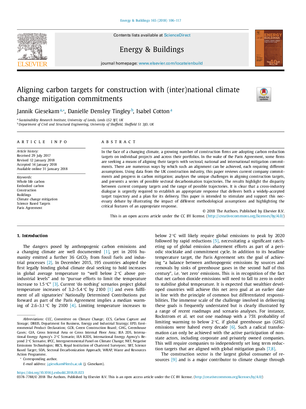 Aligning carbon targets for construction with (inter)national climate change mitigation commitments