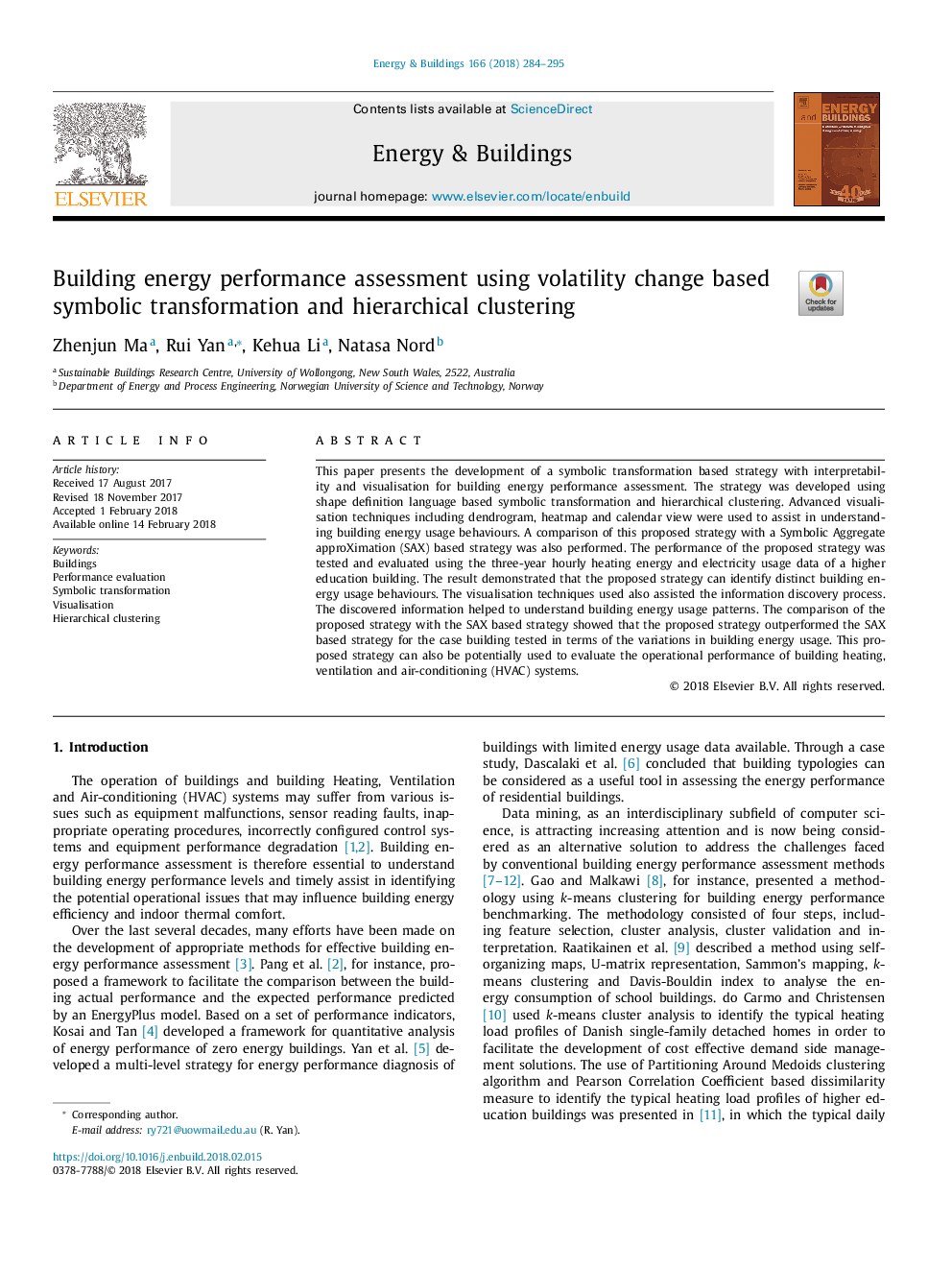 Building energy performance assessment using volatility change based symbolic transformation and hierarchical clustering
