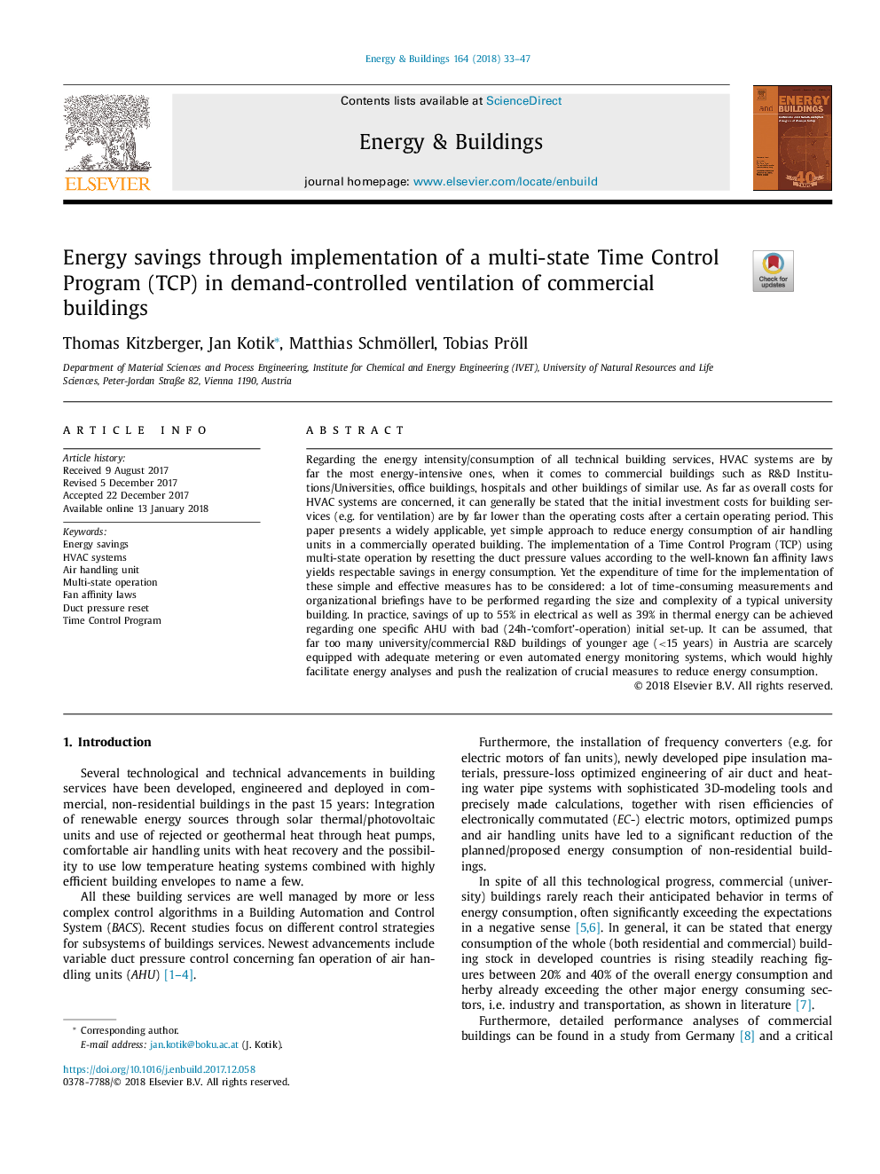 Energy savings through implementation of a multi-state Time Control Program (TCP) in demand-controlled ventilation of commercial buildings