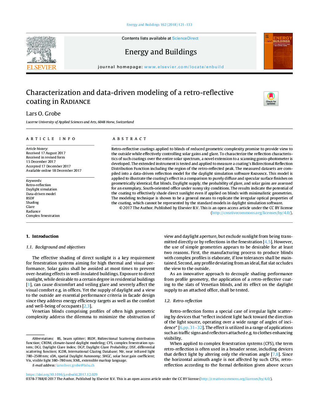 Characterization and data-driven modeling of a retro-reflective coating in Radiance