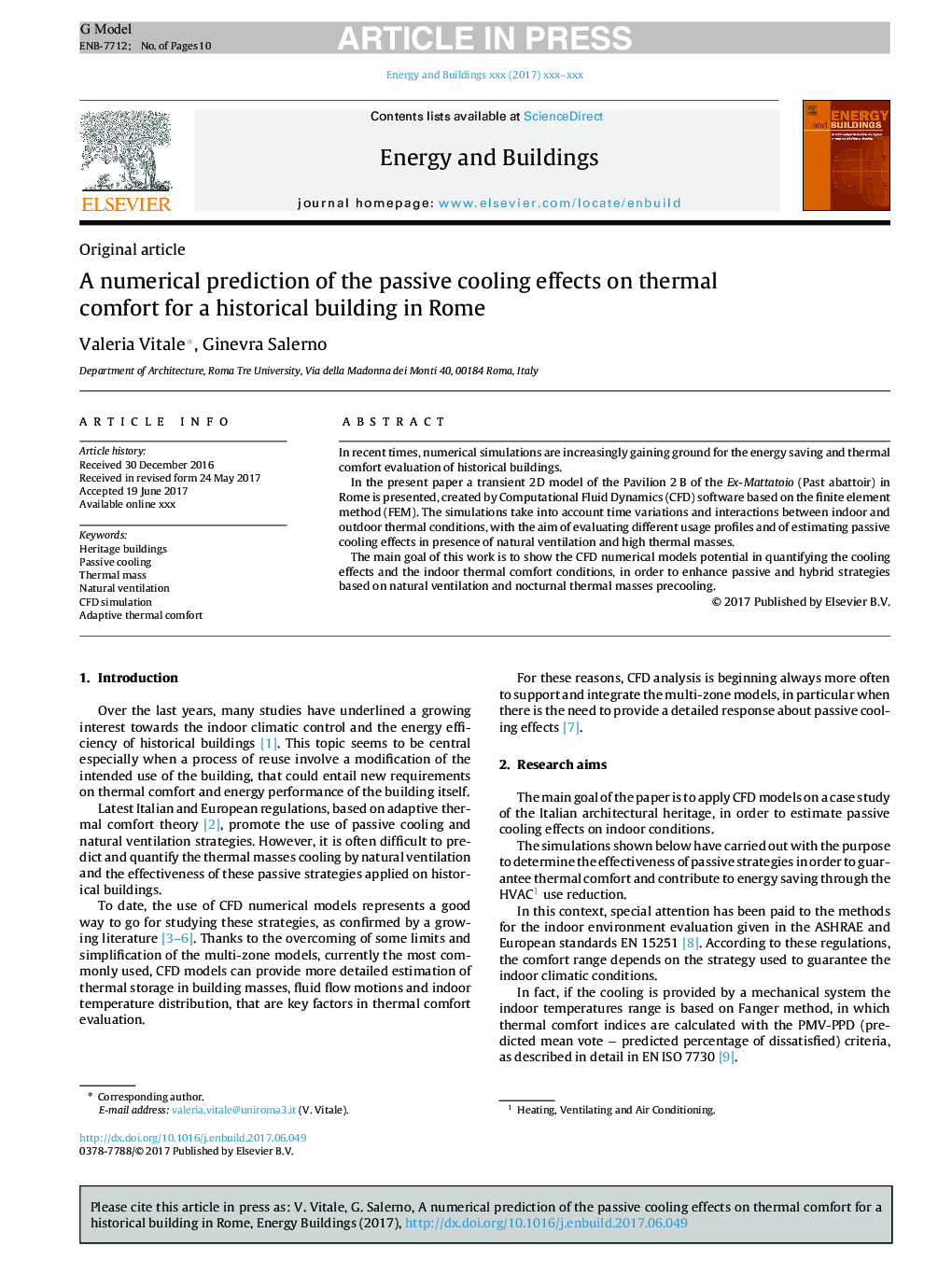 A numerical prediction of the passive cooling effects on thermal comfort for a historical building in Rome