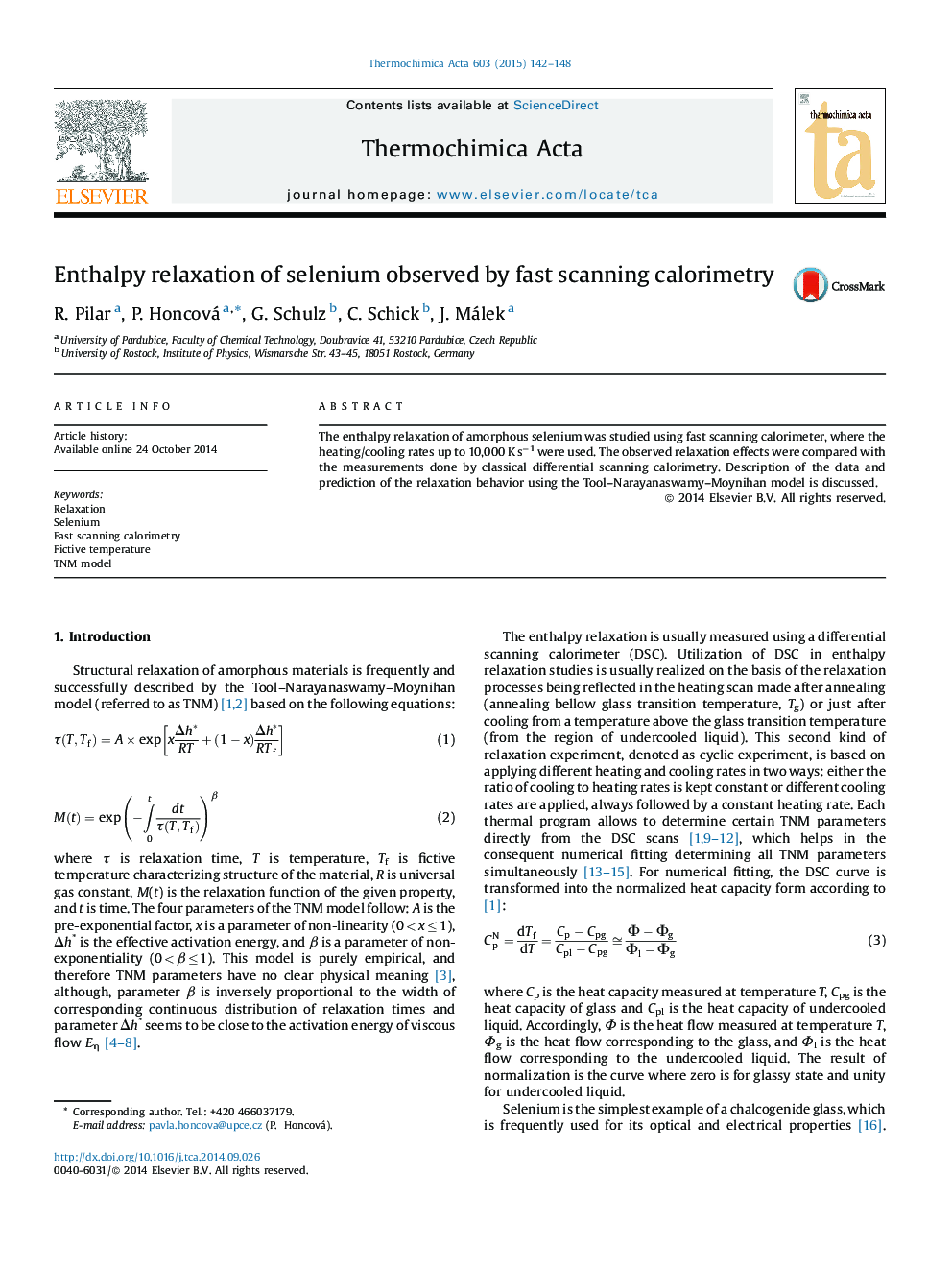 Enthalpy relaxation of selenium observed by fast scanning calorimetry