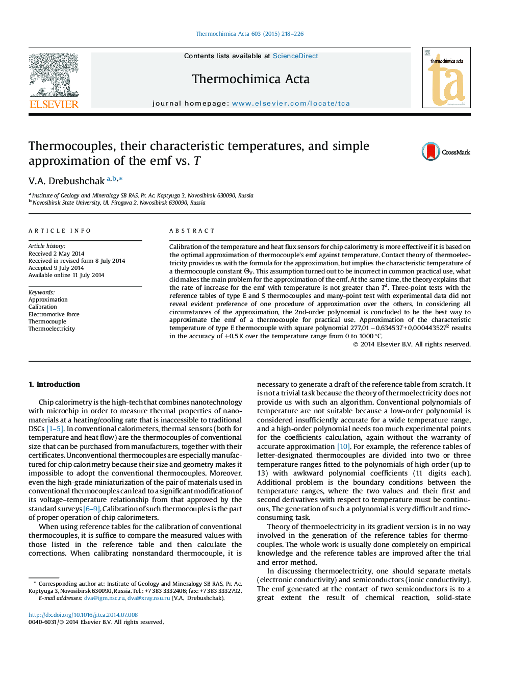 Thermocouples, their characteristic temperatures, and simple approximation of the emf vs. T