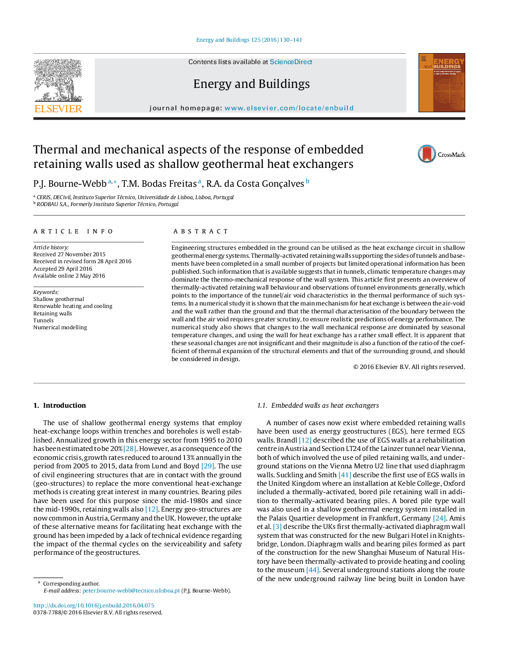 Thermal and mechanical aspects of the response of embedded retaining walls used as shallow geothermal heat exchangers