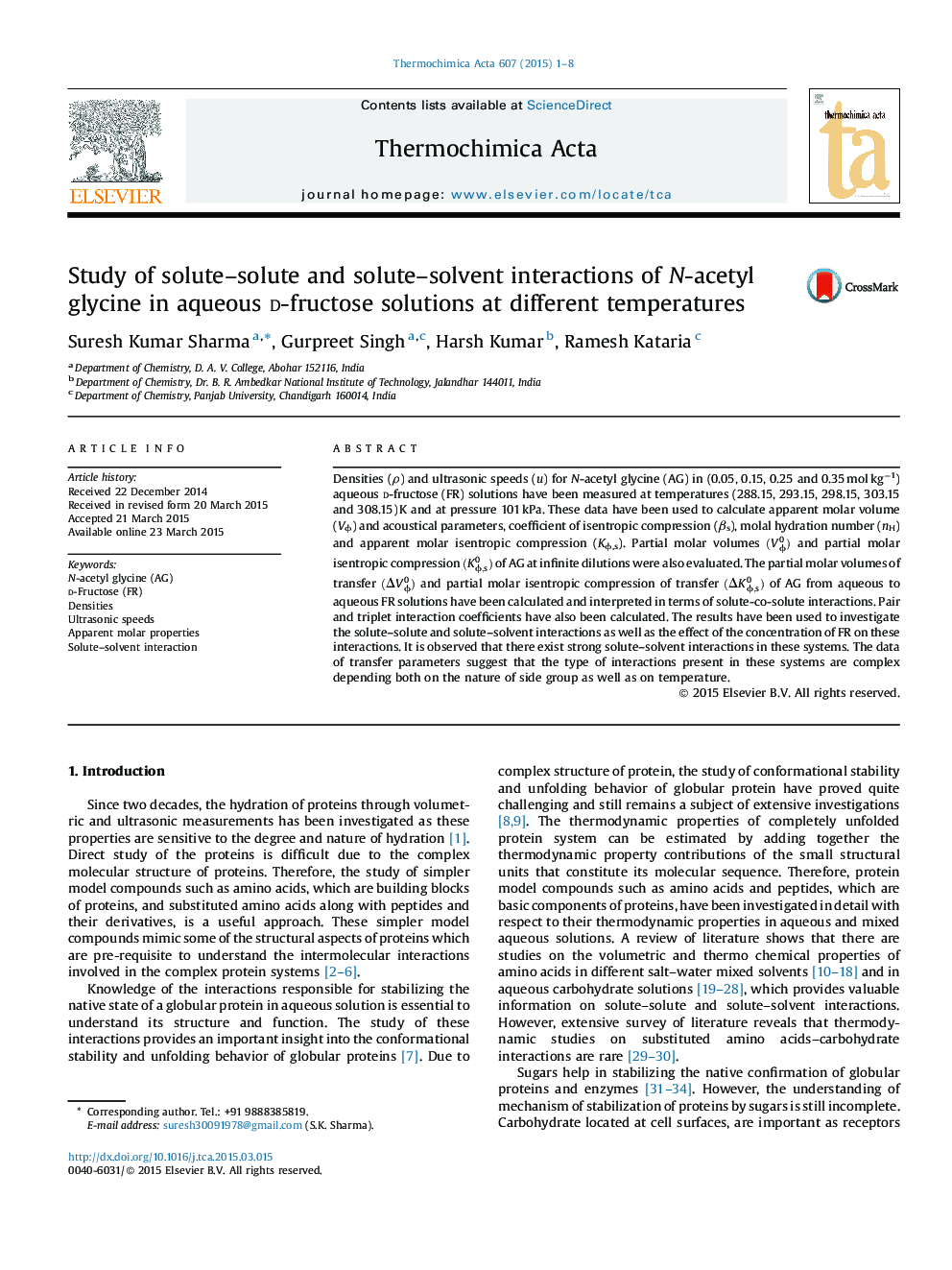 Study of solute–solute and solute–solvent interactions of N-acetyl glycine in aqueous d-fructose solutions at different temperatures