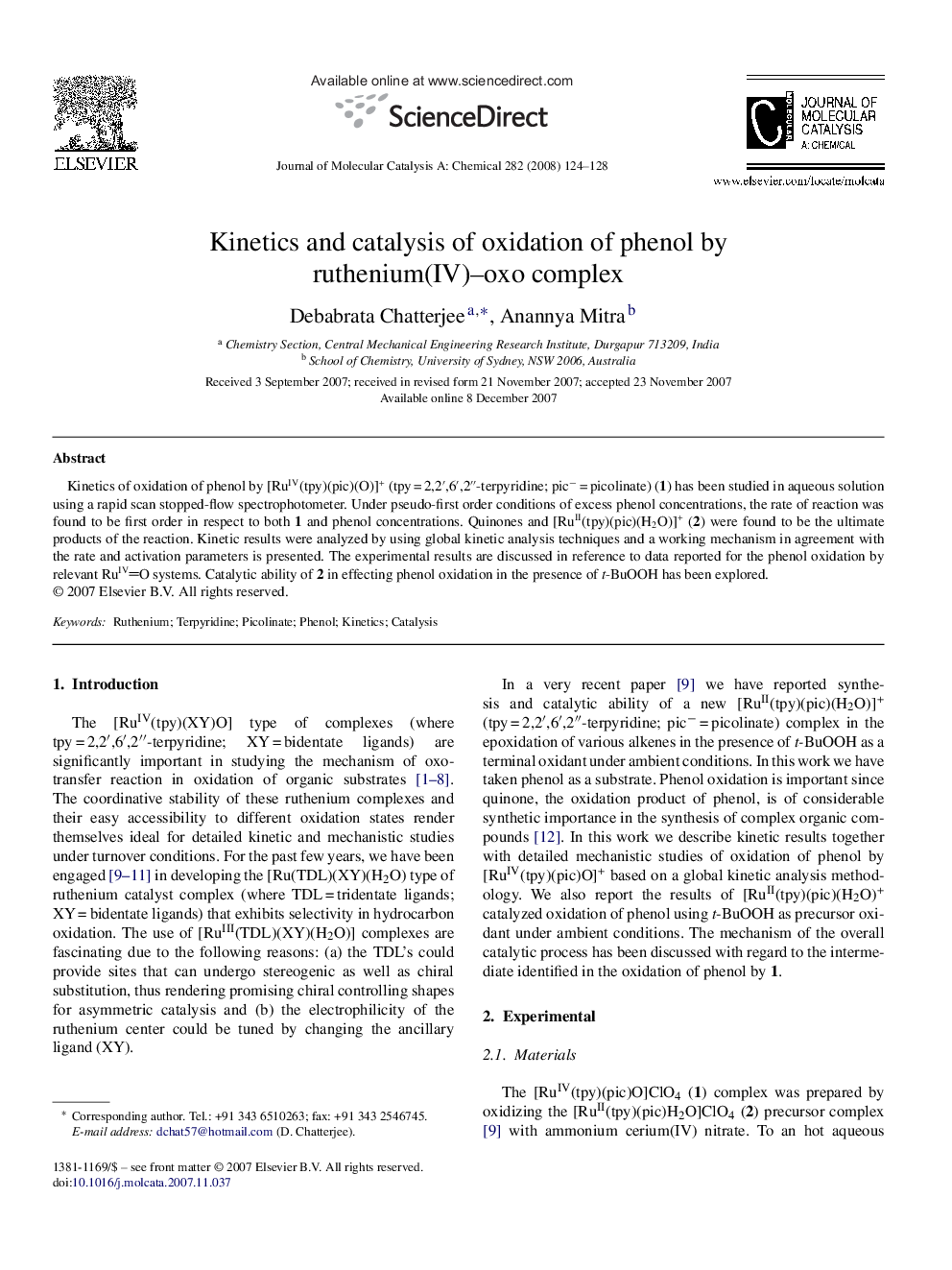 Kinetics and catalysis of oxidation of phenol by ruthenium(IV)–oxo complex