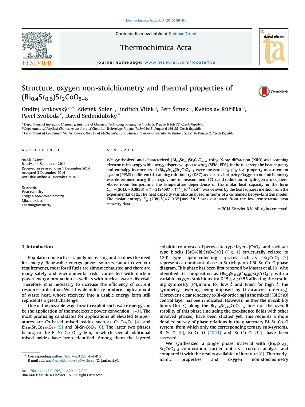 Structure, oxygen non-stoichiometry and thermal properties of (Bi0.4Sr0.6)Sr2CoO5–δ