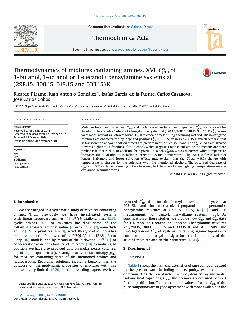 Thermodynamics of mixtures containing amines. XVI.  of 1-butanol, 1-octanol or 1-decanol + benzylamine systems at (298.15, 308.15, 318.15 and 333.15) K