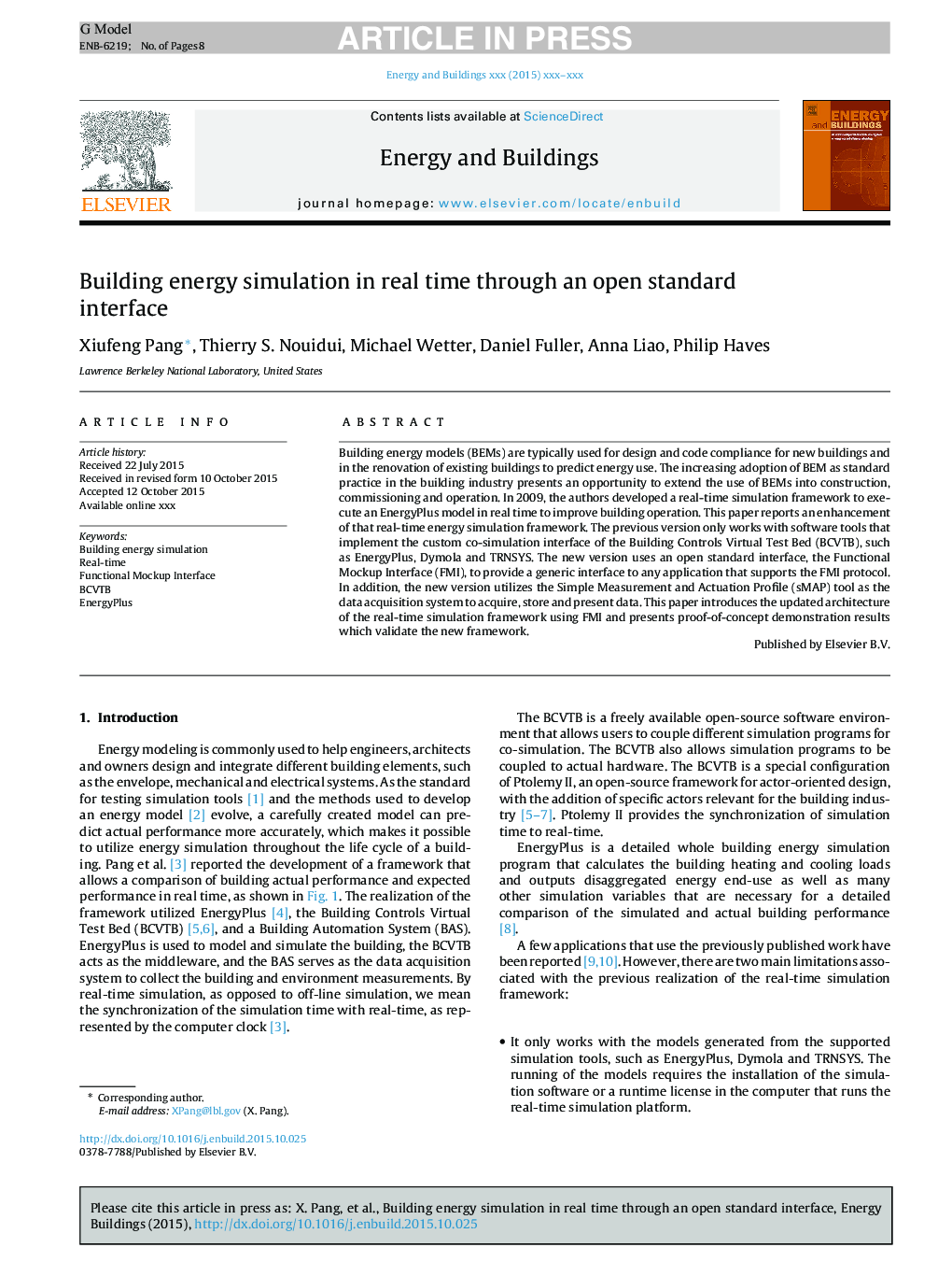 Building energy simulation in real time through an open standard interface