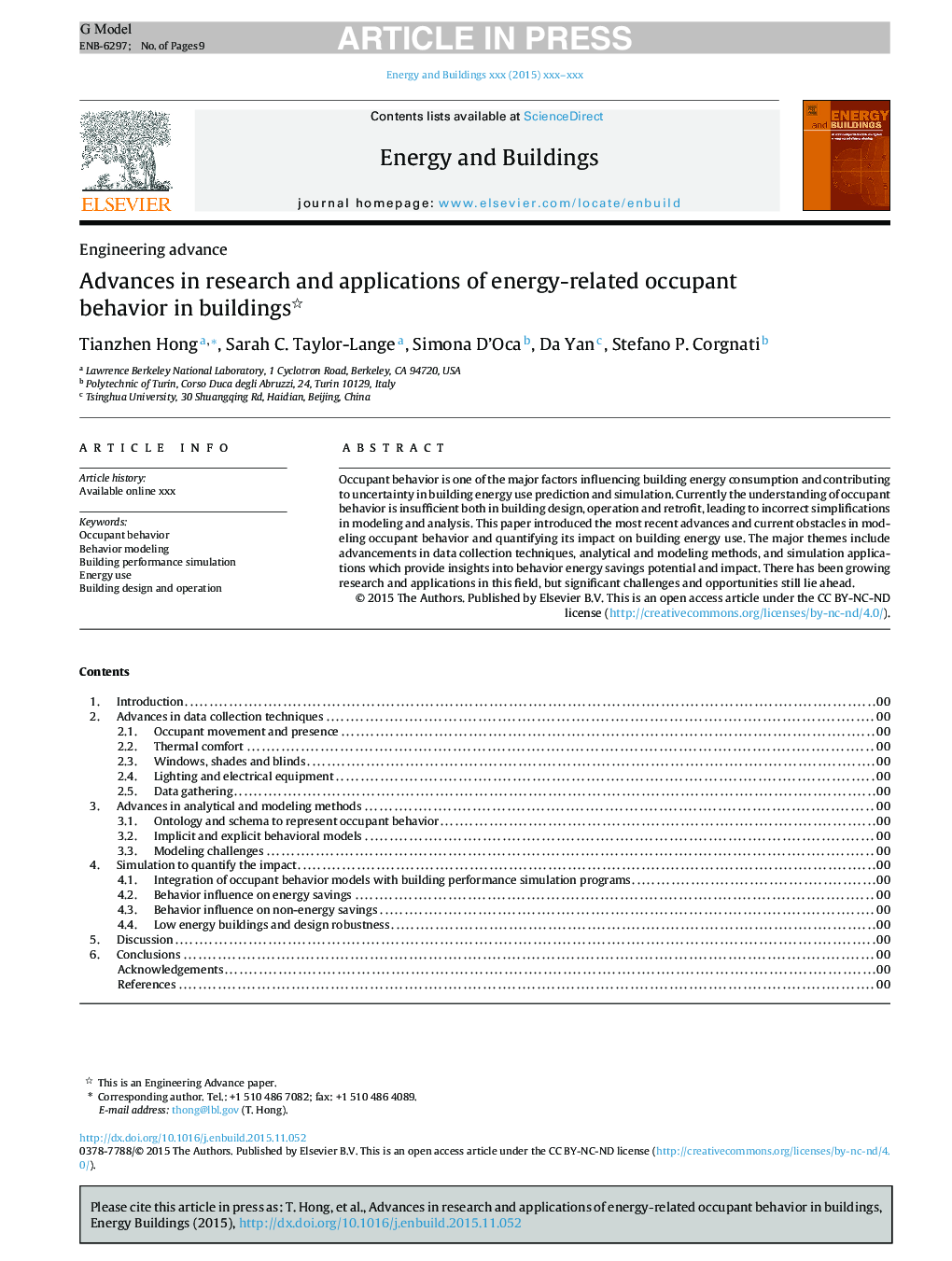 Advances in research and applications of energy-related occupant behavior in buildings