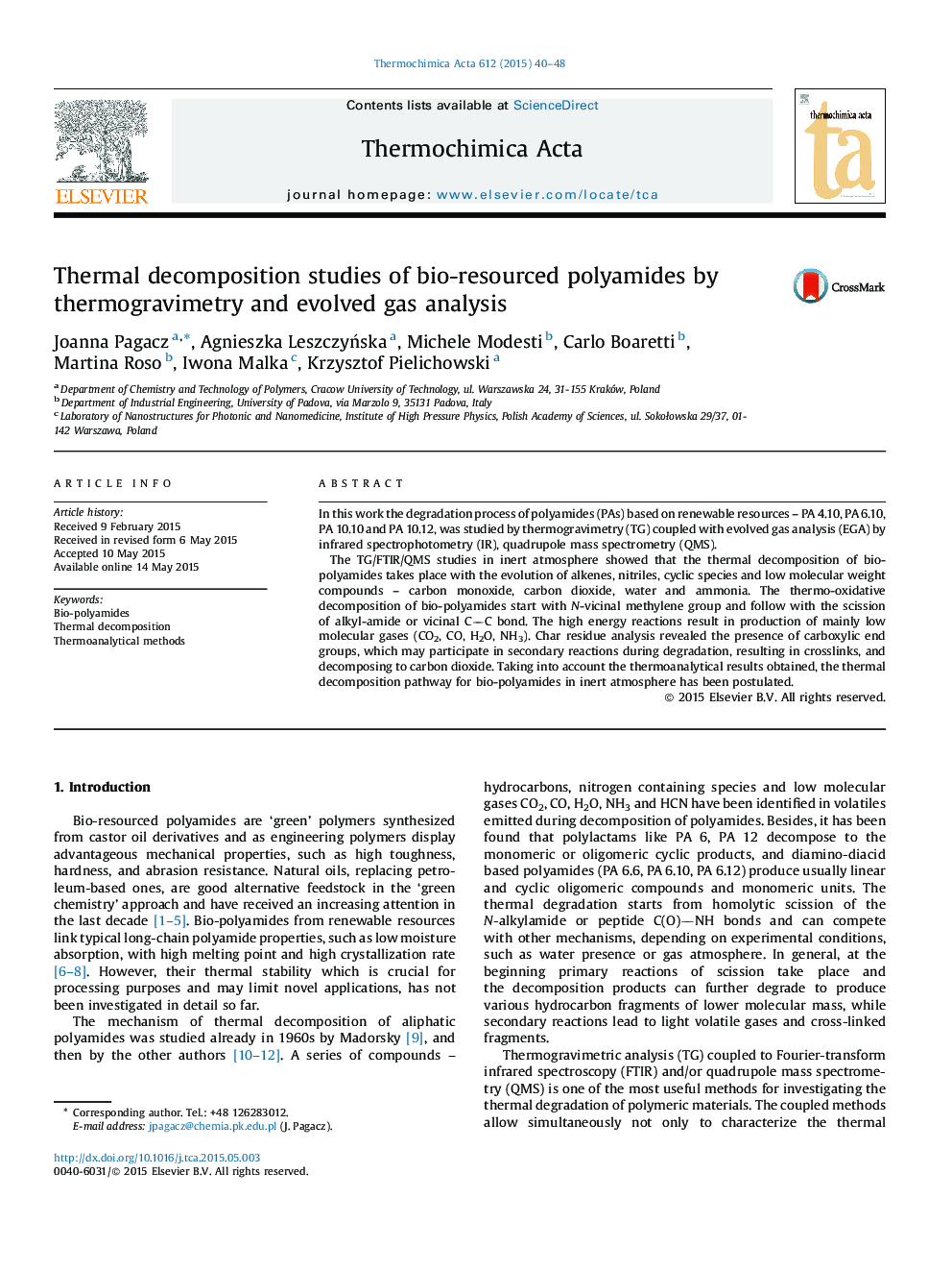 Thermal decomposition studies of bio-resourced polyamides by thermogravimetry and evolved gas analysis