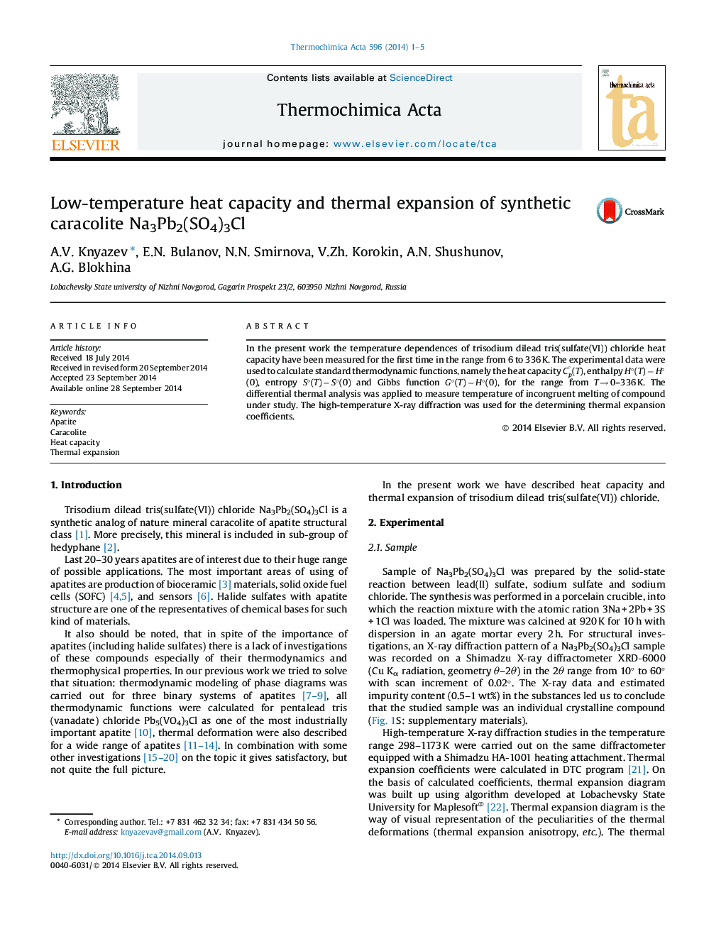 Low-temperature heat capacity and thermal expansion of synthetic caracolite Na3Pb2(SO4)3Cl