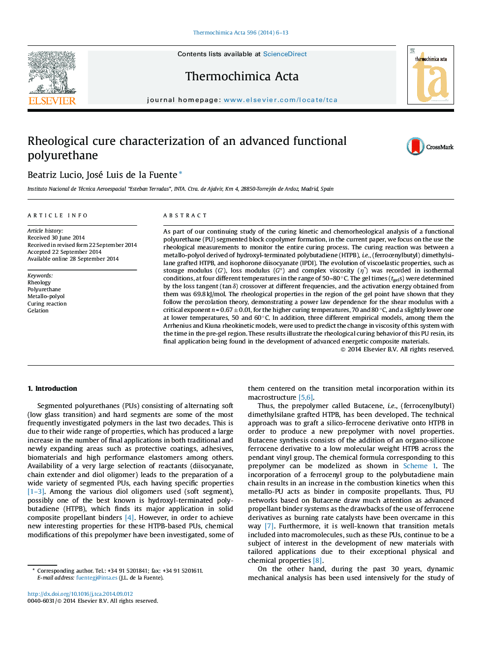 Rheological cure characterization of an advanced functional polyurethane