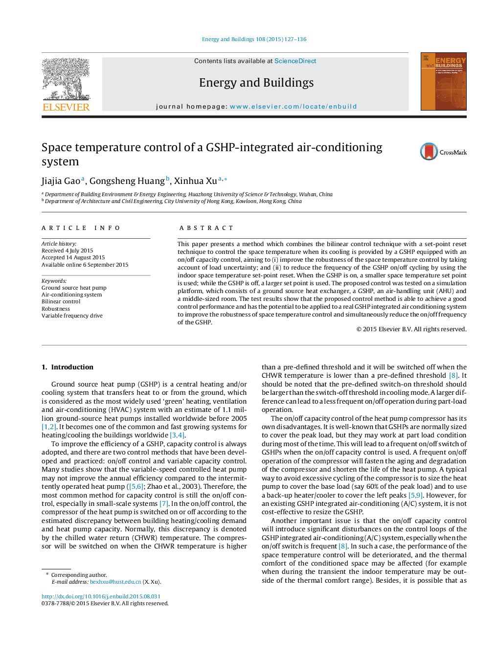 Space temperature control of a GSHP-integrated air-conditioning system