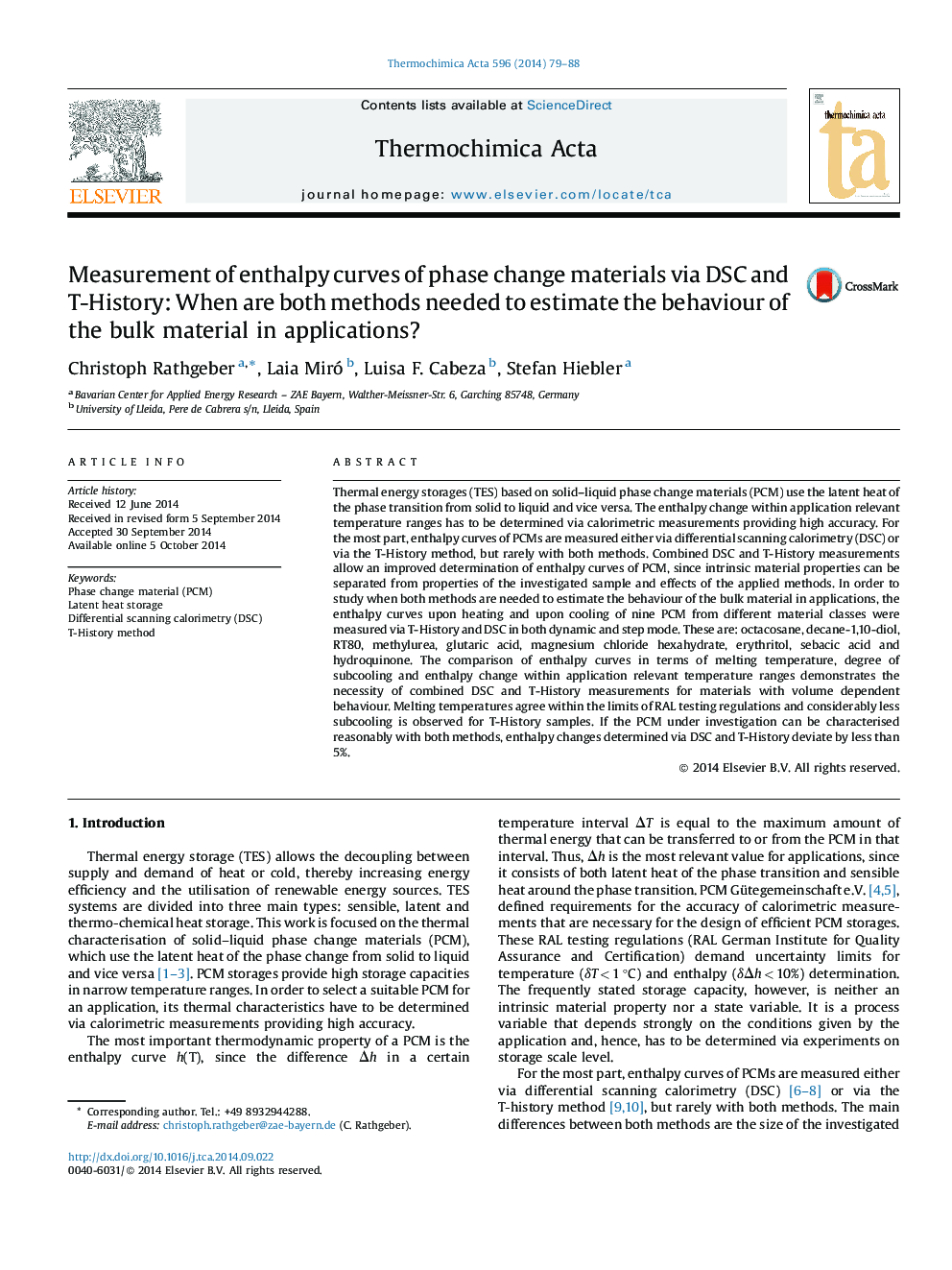 Measurement of enthalpy curves of phase change materials via DSC and T-History: When are both methods needed to estimate the behaviour of the bulk material in applications?