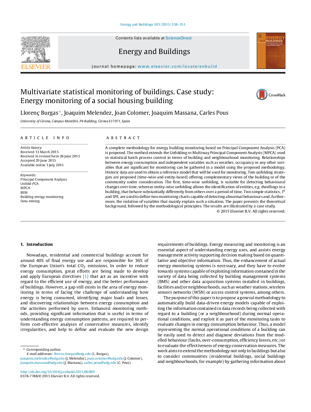 Multivariate statistical monitoring of buildings. Case study: Energy monitoring of a social housing building