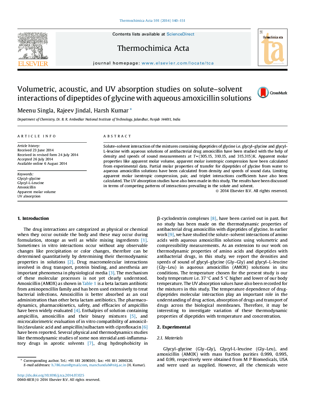 Volumetric, acoustic, and UV absorption studies on solute-solvent interactions of dipeptides of glycine with aqueous amoxicillin solutions