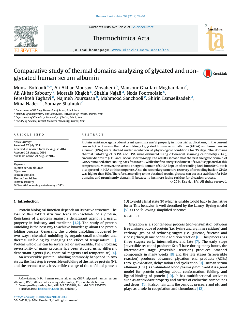 Comparative study of thermal domains analyzing of glycated and non-glycated human serum albumin