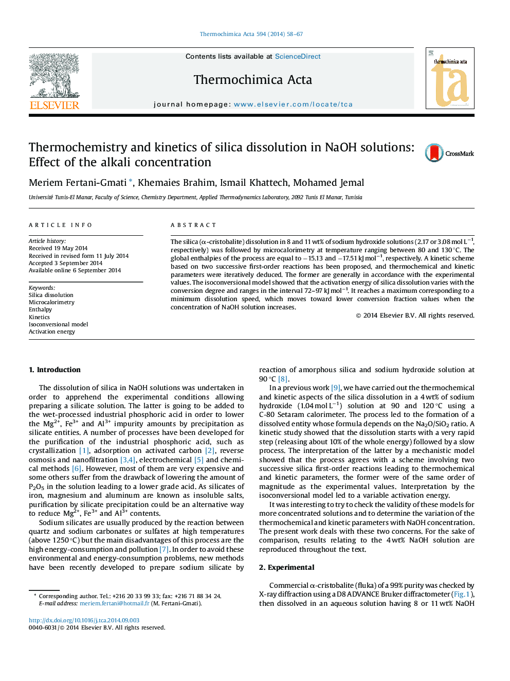 Thermochemistry and kinetics of silica dissolution in NaOH solutions: Effect of the alkali concentration