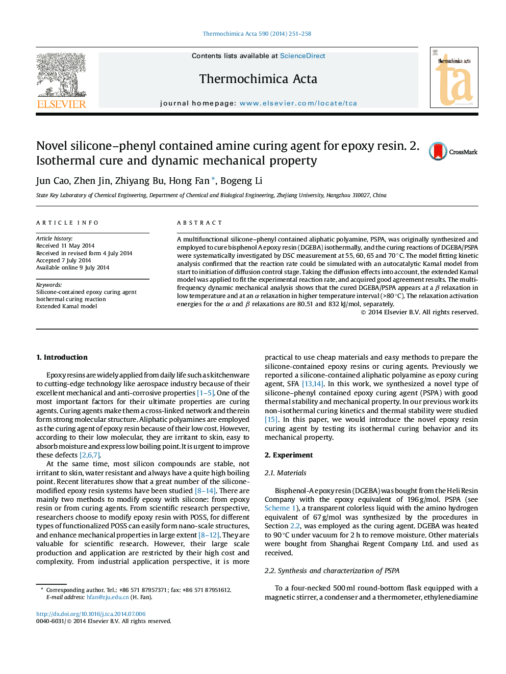 Novel silicone–phenyl contained amine curing agent for epoxy resin. 2. Isothermal cure and dynamic mechanical property