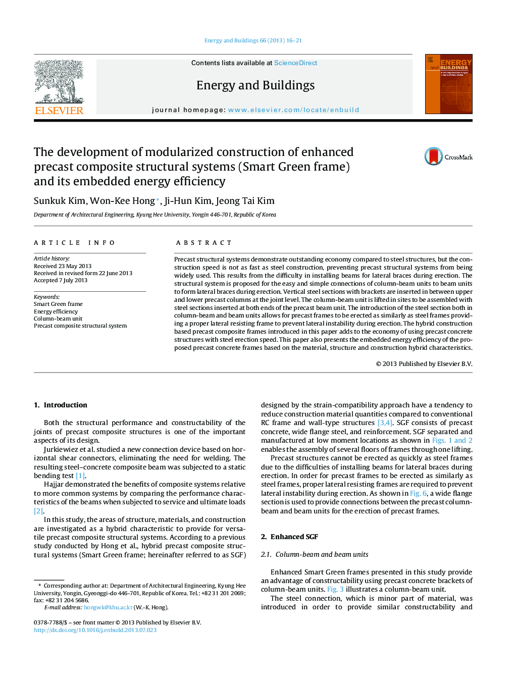 عکس صفحه اول مقاله: The development of modularized construction of enhanced precast composite structural systems (Smart Green frame) and its embedded energy efficiency The development of modularized construction of enhanced precast composite structural systems (Smart Green frame) and its embedded energy efficiency