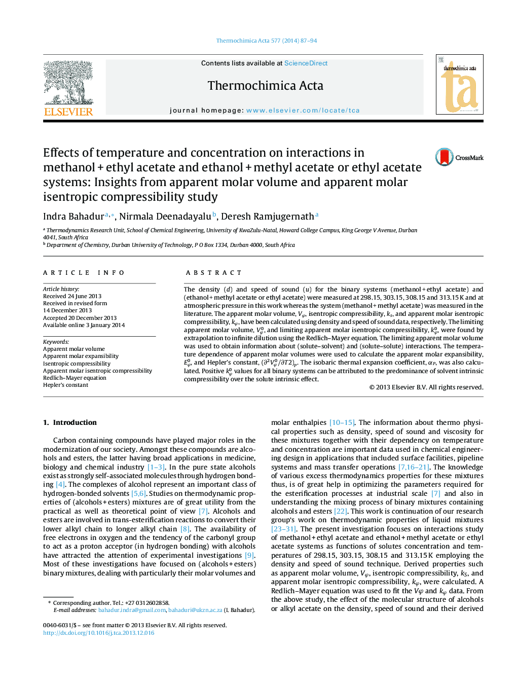 Effects of temperature and concentration on interactions in methanol + ethyl acetate and ethanol + methyl acetate or ethyl acetate systems: Insights from apparent molar volume and apparent molar isentropic compressibility study