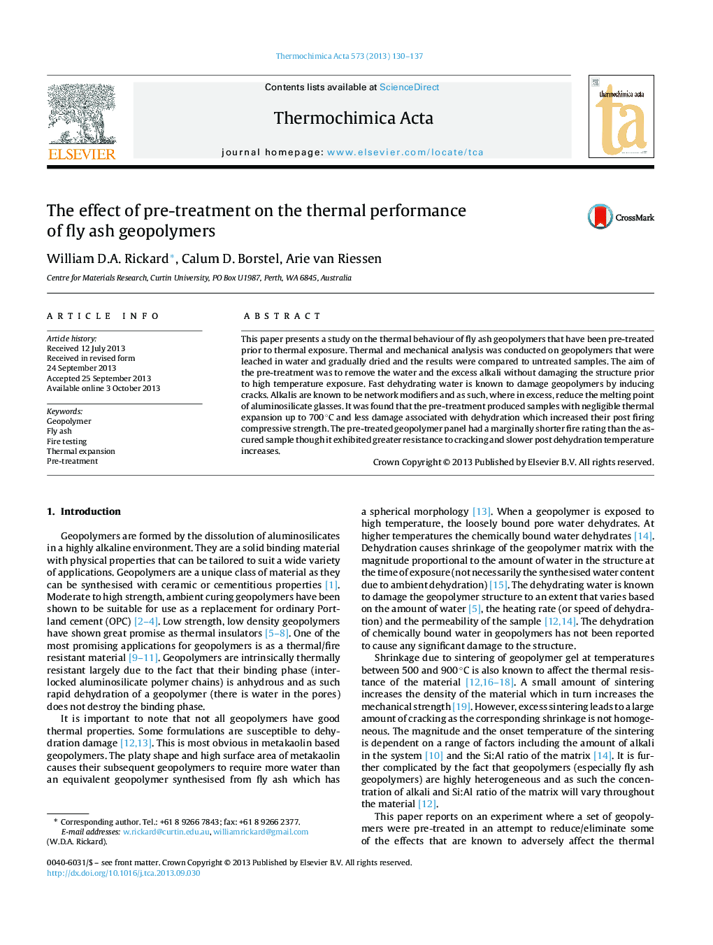 The effect of pre-treatment on the thermal performance of fly ash geopolymers