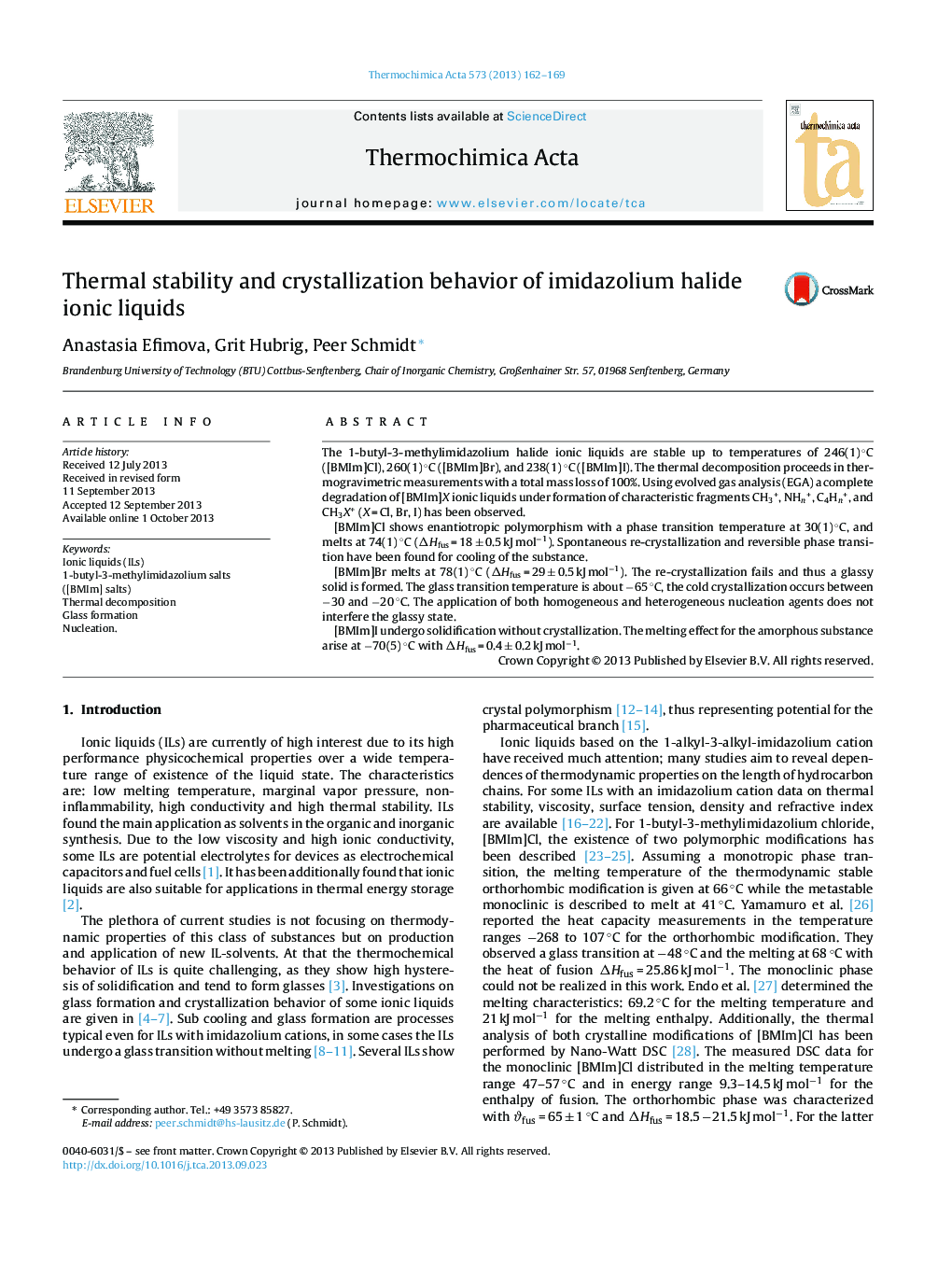 Thermal stability and crystallization behavior of imidazolium halide ionic liquids