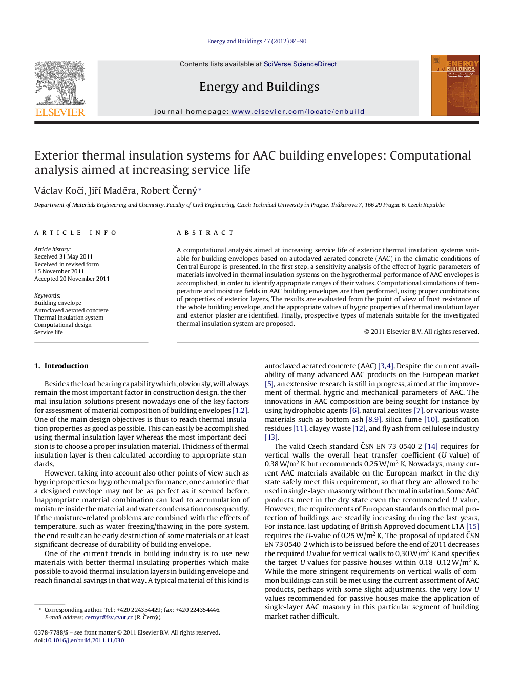 Exterior thermal insulation systems for AAC building envelopes: Computational analysis aimed at increasing service life