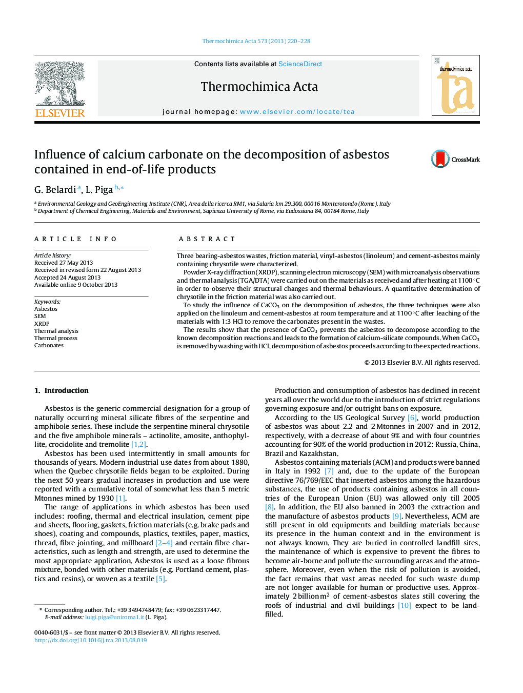 Influence of calcium carbonate on the decomposition of asbestos contained in end-of-life products