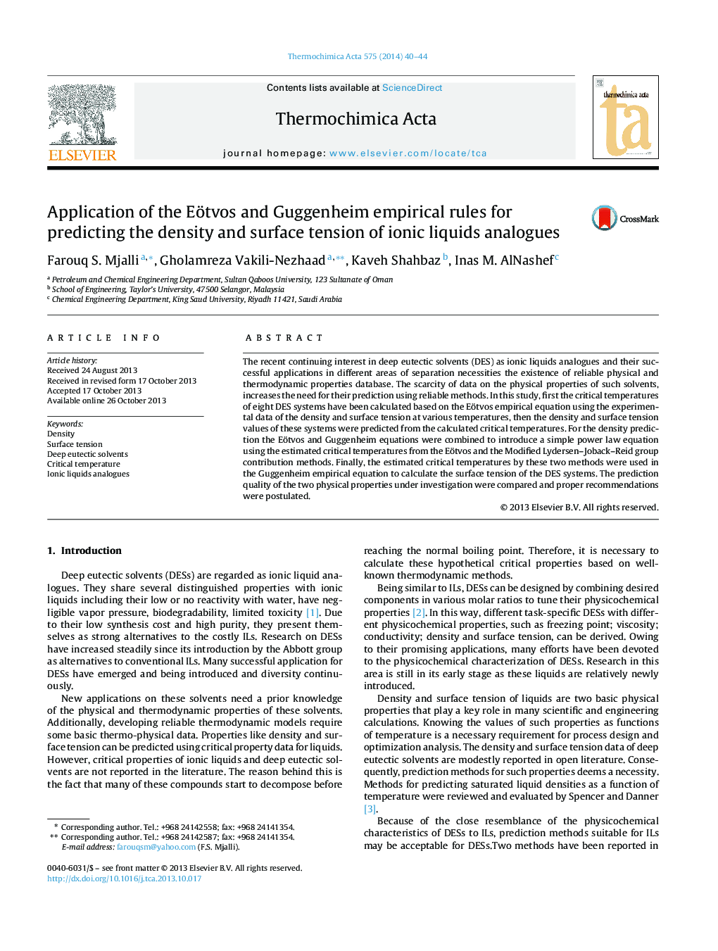 Application of the Eötvos and Guggenheim empirical rules for predicting the density and surface tension of ionic liquids analogues