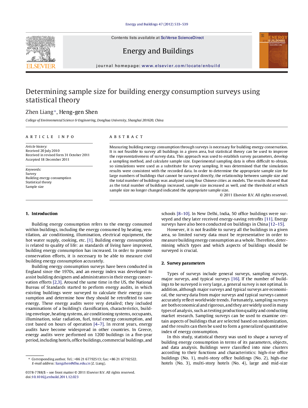 Determining sample size for building energy consumption surveys using statistical theory