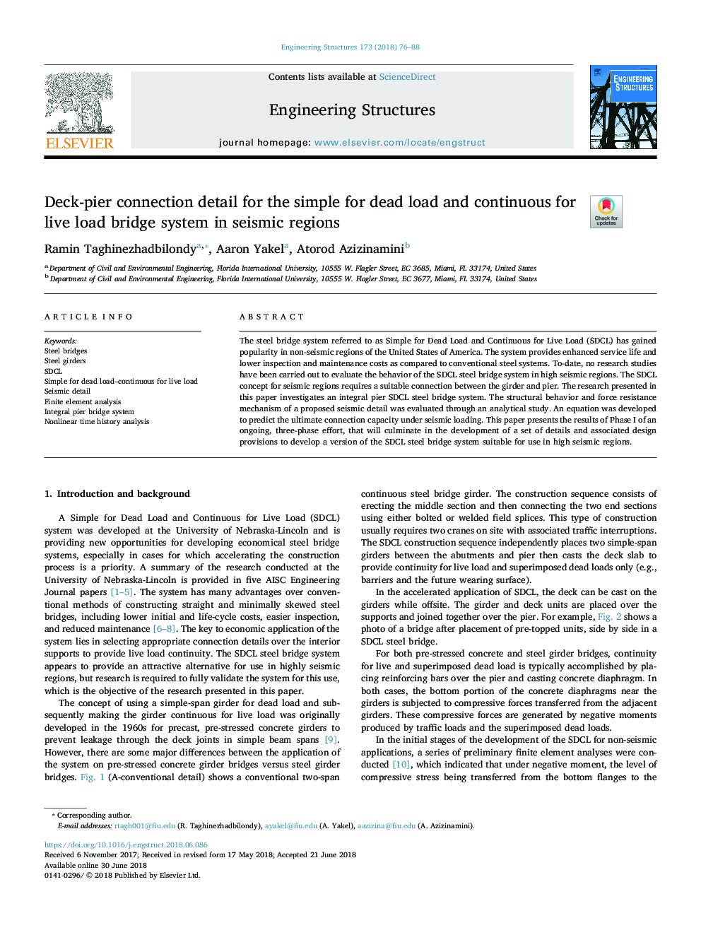 Deck-pier connection detail for the simple for dead load and continuous for live load bridge system in seismic regions