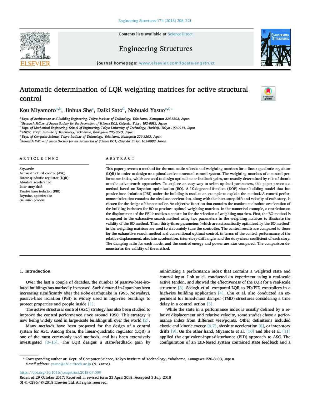 Automatic determination of LQR weighting matrices for active structural control