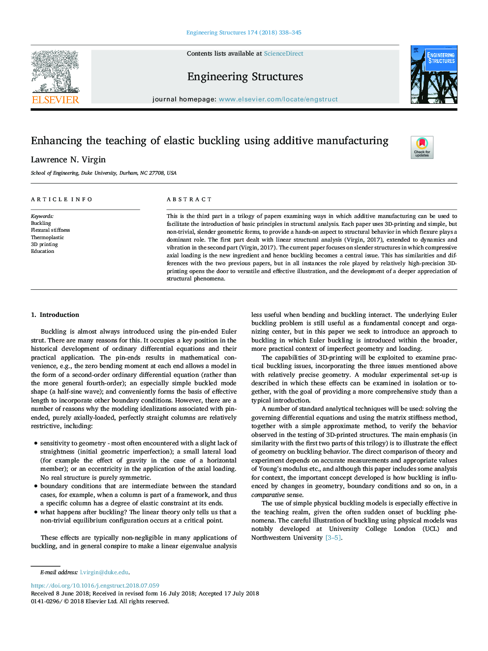 Enhancing the teaching of elastic buckling using additive manufacturing