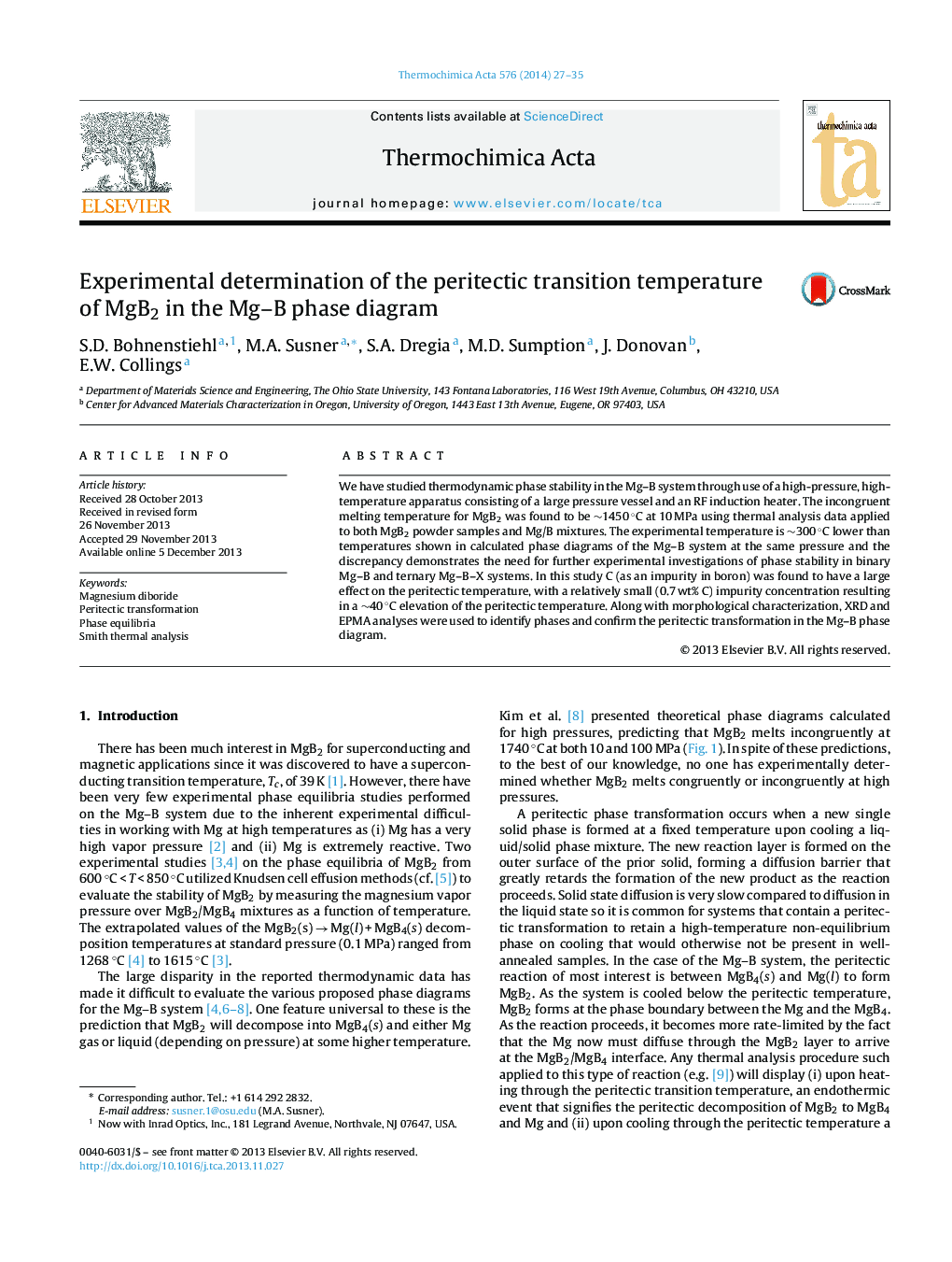 Experimental determination of the peritectic transition temperature of MgB2 in the Mg–B phase diagram