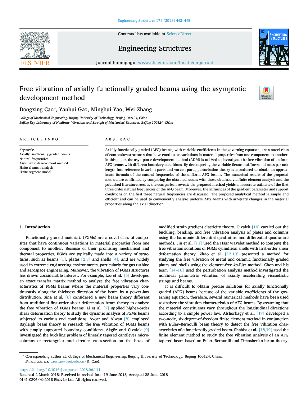 Free vibration of axially functionally graded beams using the asymptotic development method