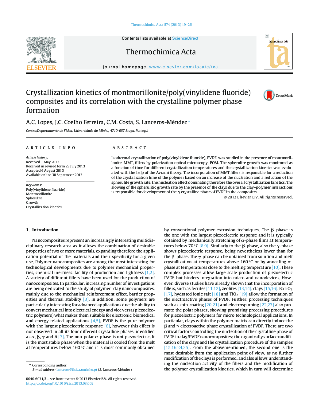 Crystallization kinetics of montmorillonite/poly(vinylidene fluoride) composites and its correlation with the crystalline polymer phase formation