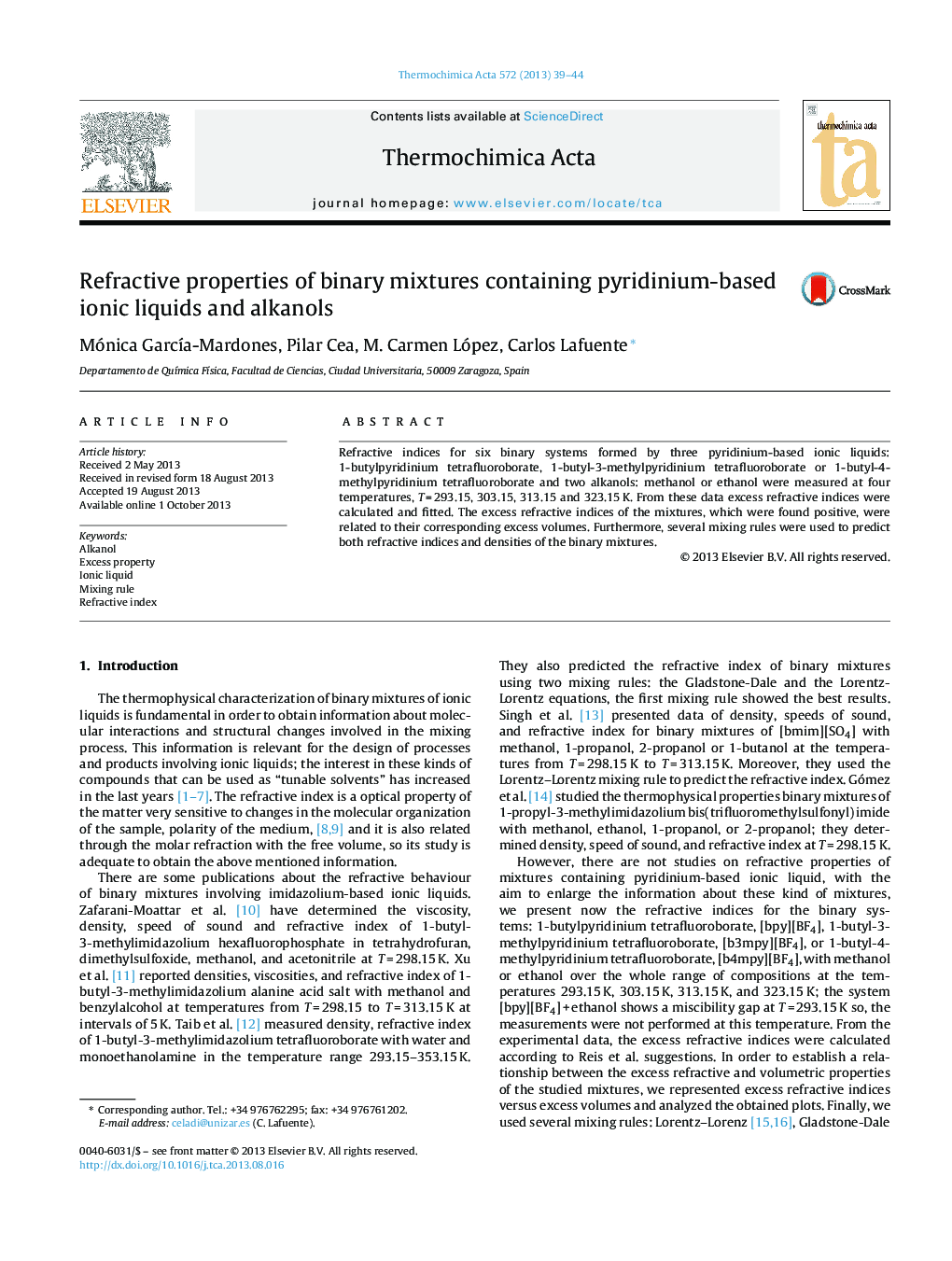 Refractive properties of binary mixtures containing pyridinium-based ionic liquids and alkanols