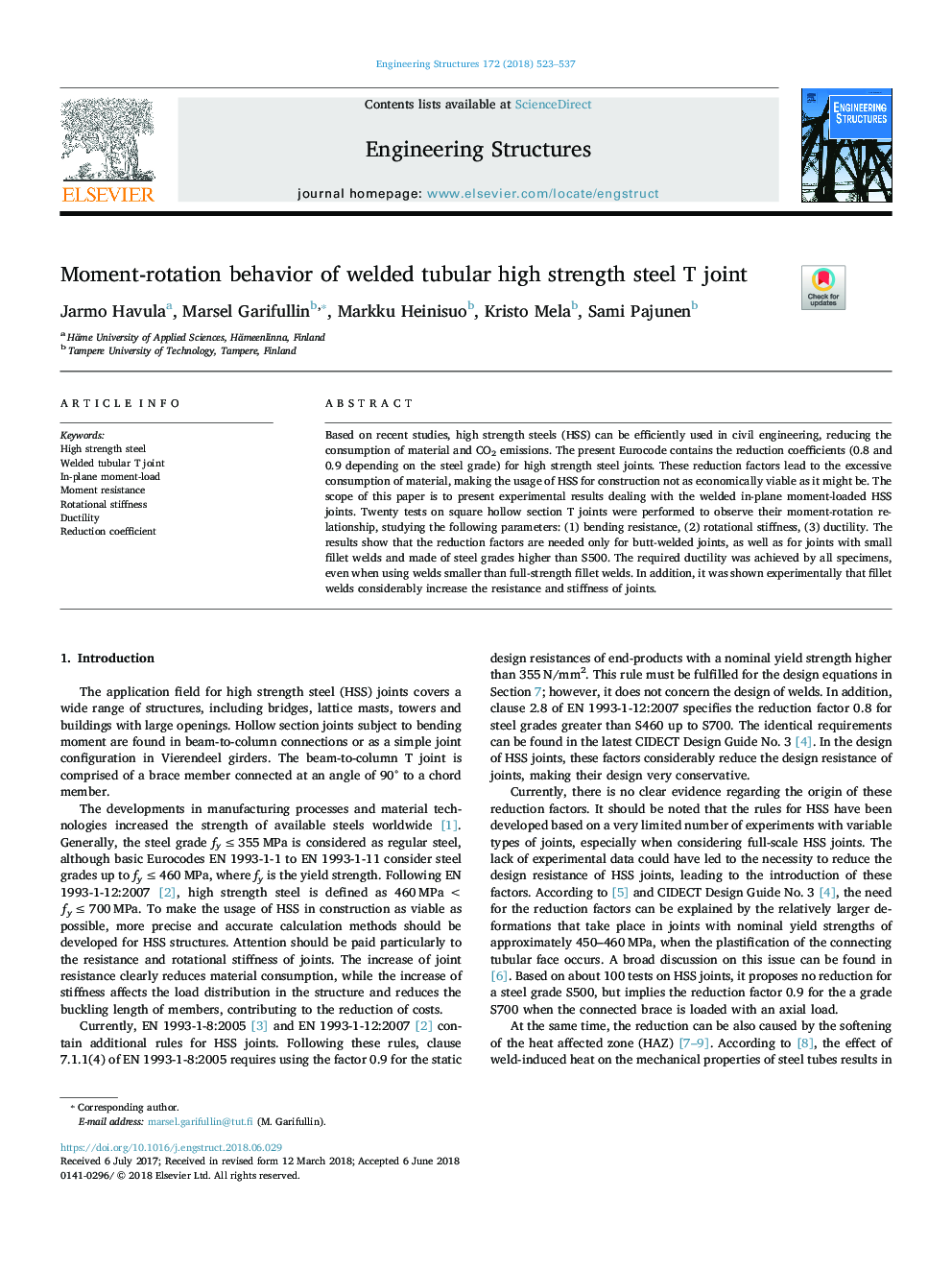 Moment-rotation behavior of welded tubular high strength steel T joint