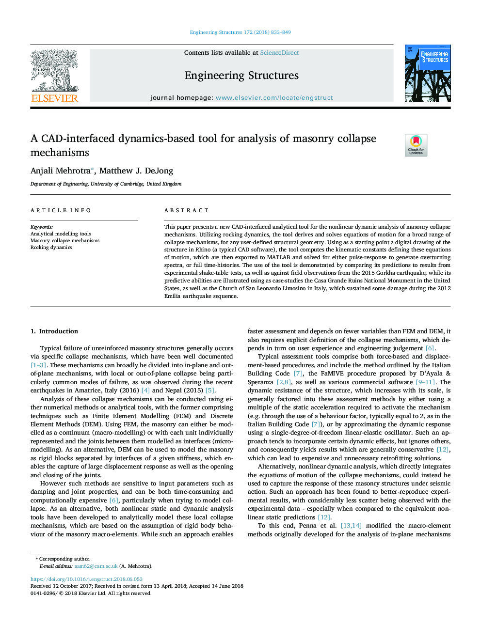 A CAD-interfaced dynamics-based tool for analysis of masonry collapse mechanisms