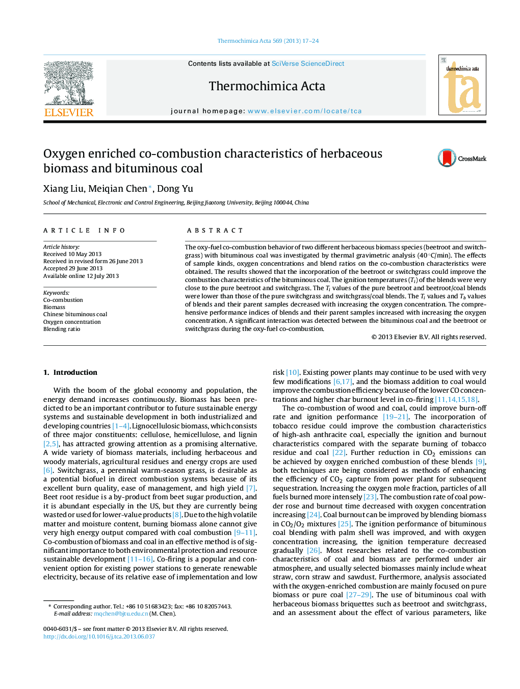 Oxygen enriched co-combustion characteristics of herbaceous biomass and bituminous coal