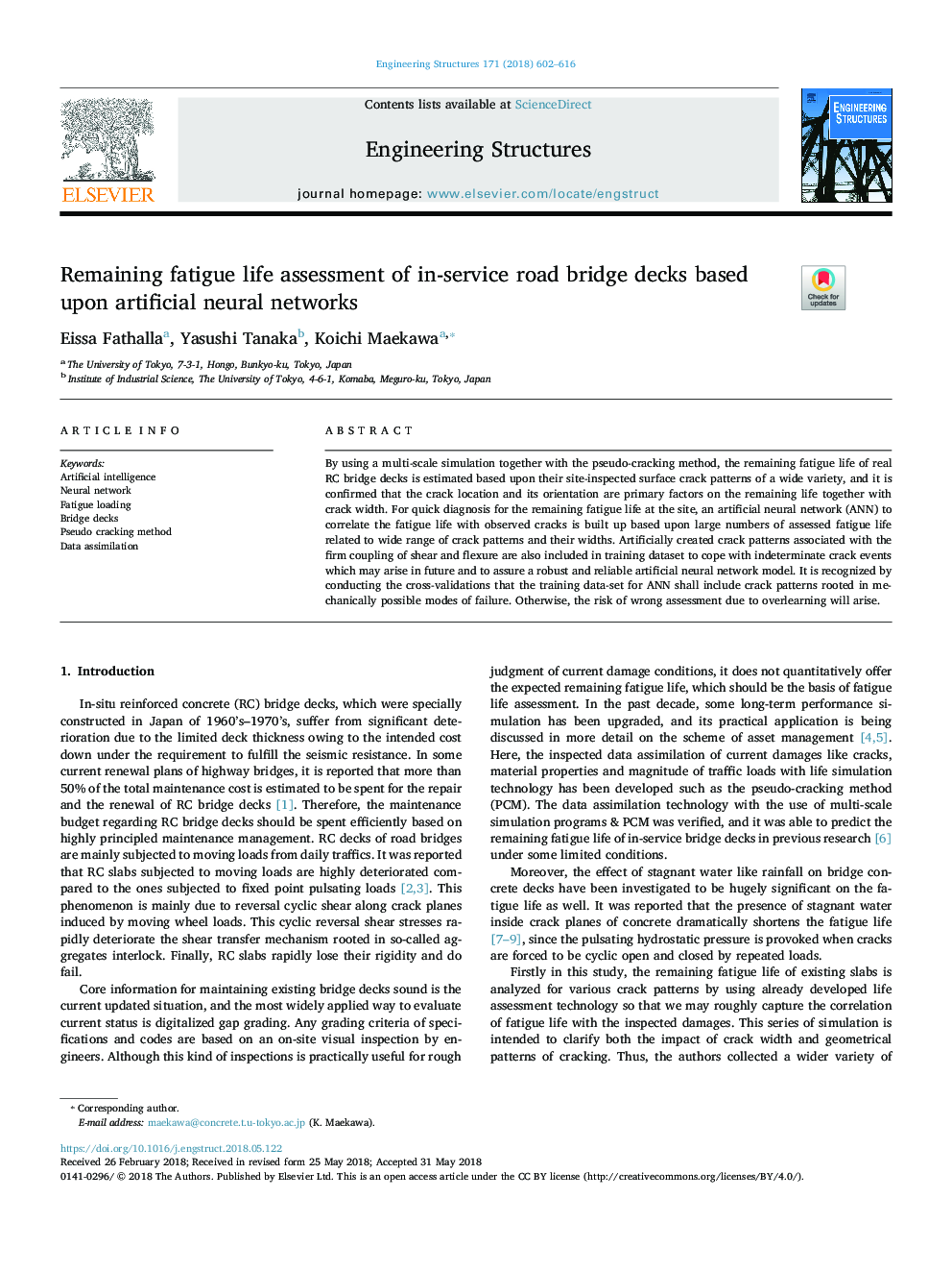 Remaining fatigue life assessment of in-service road bridge decks based upon artificial neural networks
