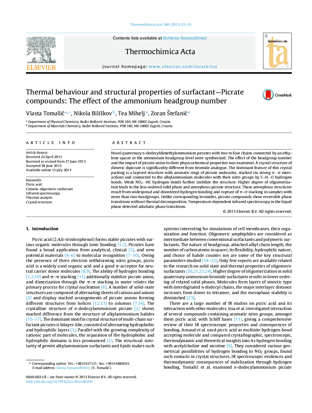 Thermal behaviour and structural properties of surfactant—Picrate compounds: The effect of the ammonium headgroup number